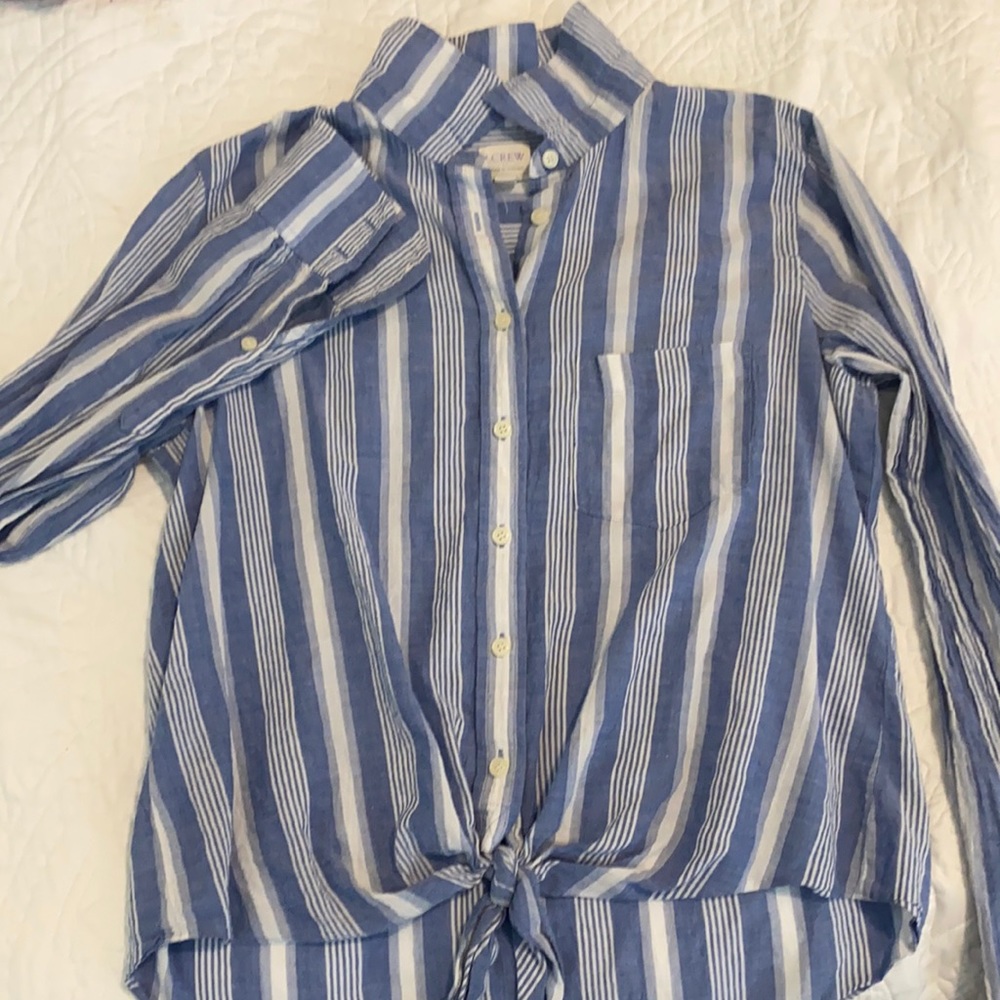 Blue and white striped J. Crew shirt